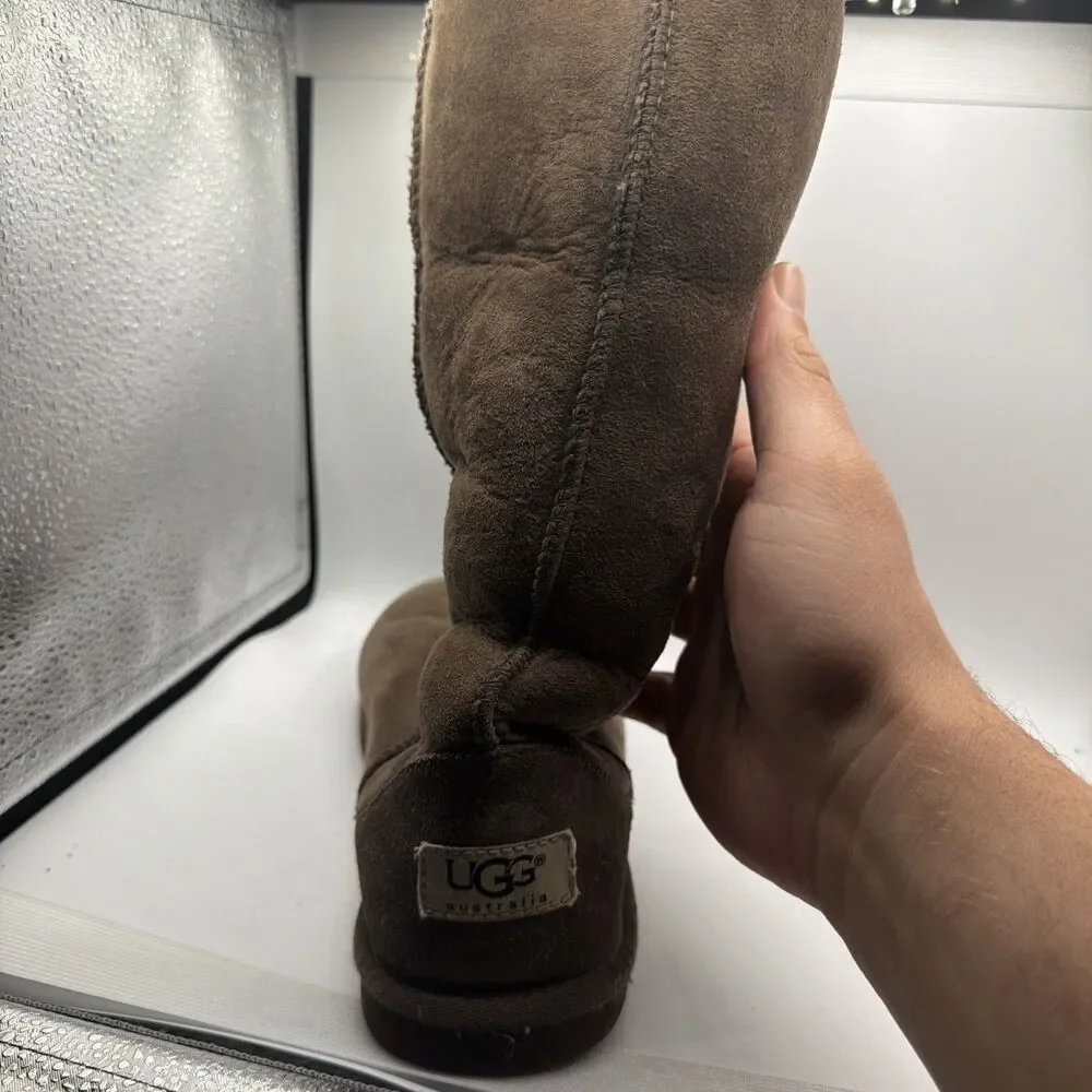 UGG Australia Classic Tall Brown Suede Sheepskin Boots Womens‎ Size 6